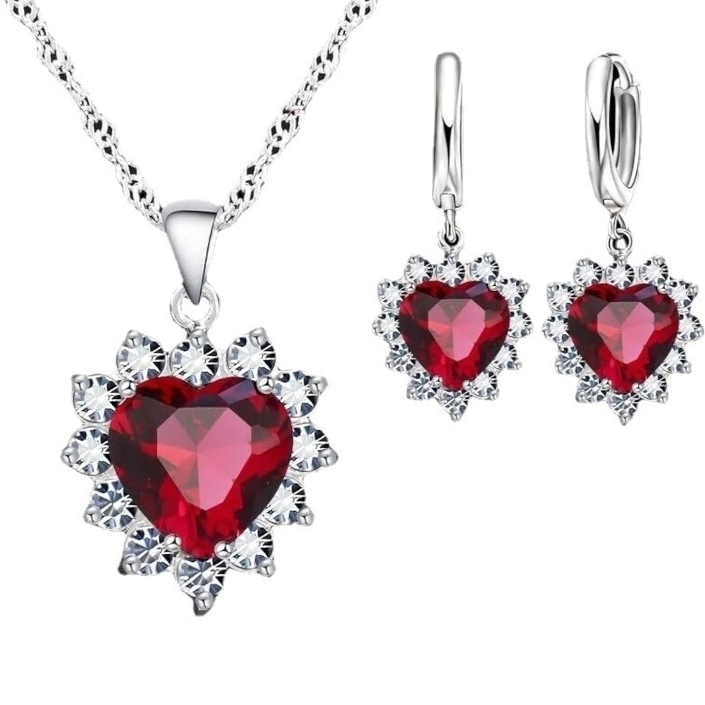 Elegant Red Heart Jewelry Set